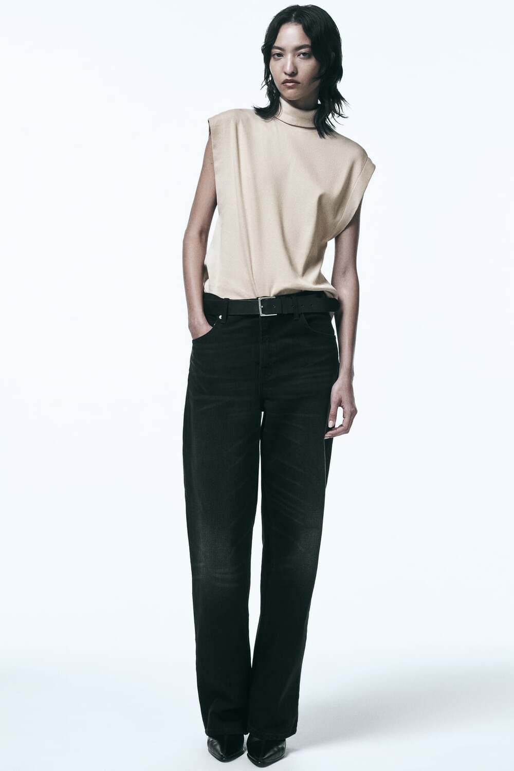 

Футболка из хлопка в рубчик ZARA, песочный, Бежевый