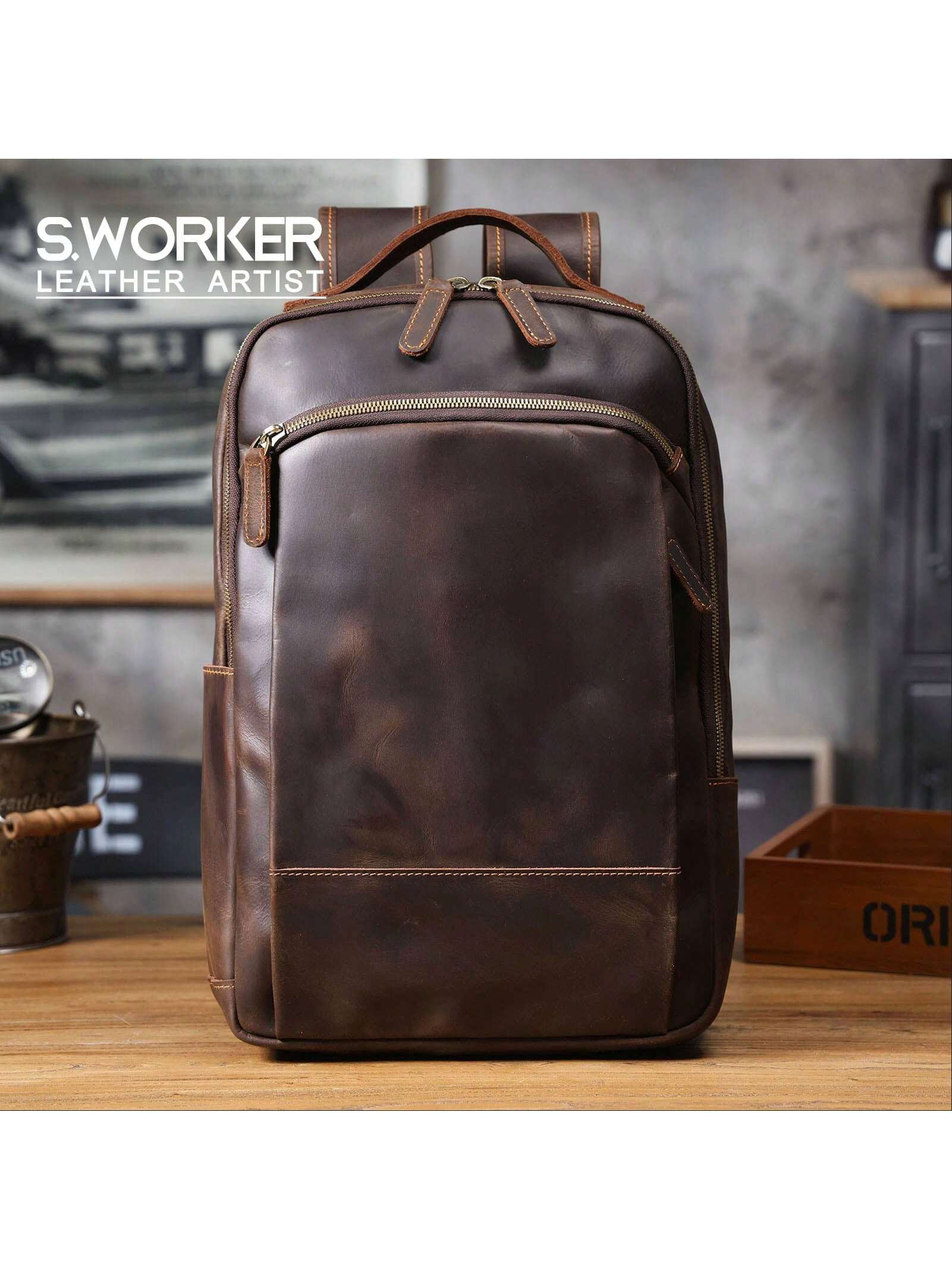 Винтажный рюкзак из натуральной кожи, кофейный коричневый сумка для ноутбука 16 samsonite 41u 004 18