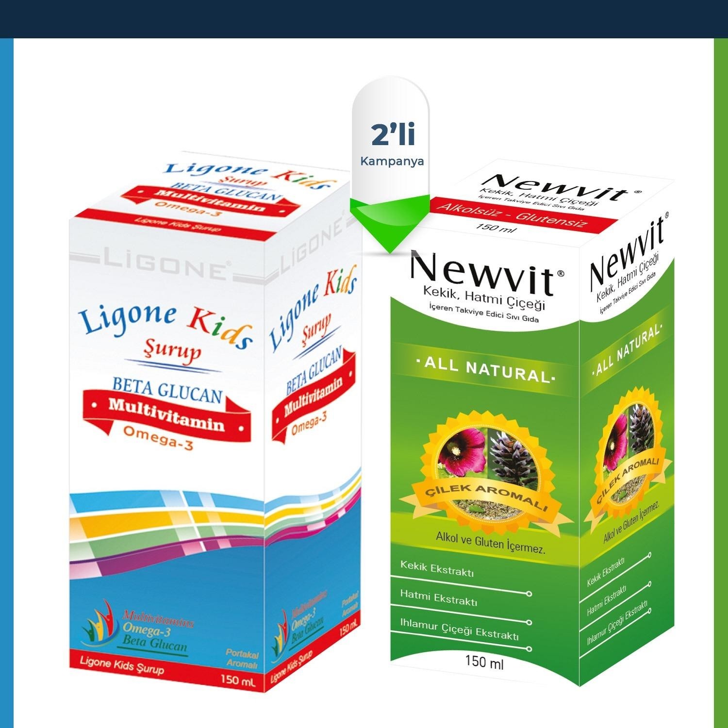 Мультивитаминный сироп Newdrog Ligone Kids 150 мл + Сироп с зефиром и тимьяном Newvit