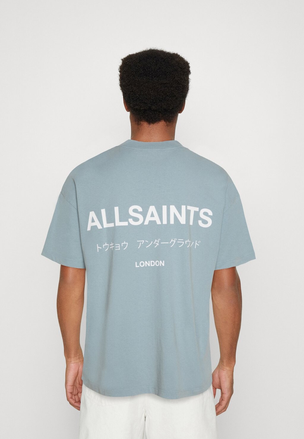 

Футболка с принтом AllSaints, светло-синий
