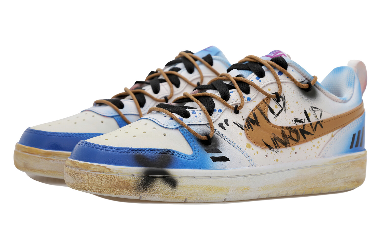 

Кроссовки Nike Court Borough Skateboarding Shoes Women's Low-top White/Gold/Blue/Black/, белый