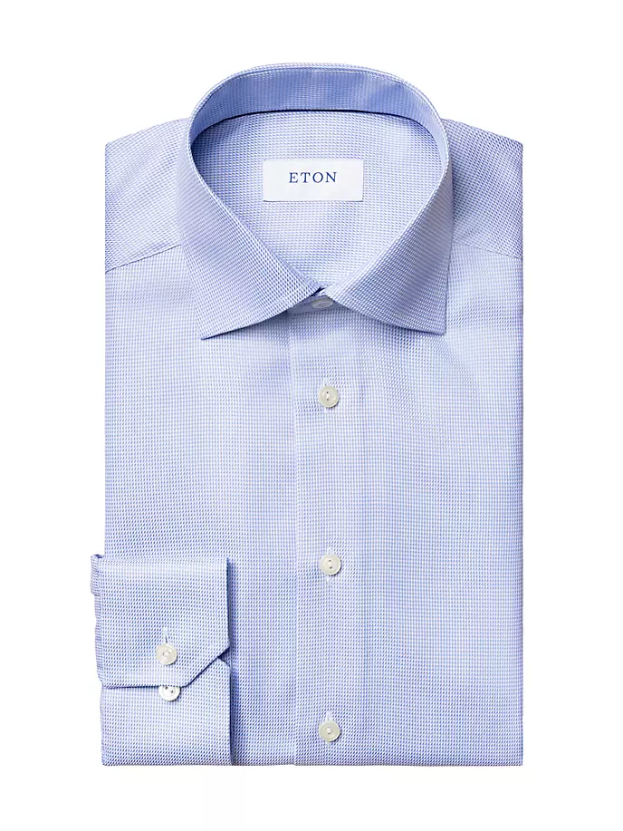 льняная рубашка с рисунком гусиные лапки приталенного кроя Классическая рубашка современного кроя с узором «гусиные лапки» Eton, синий