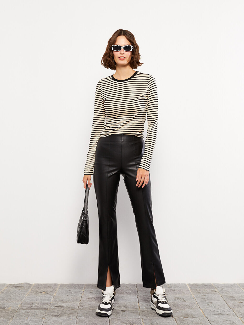 

Женские кожаные брюки узкого кроя LCW Casual