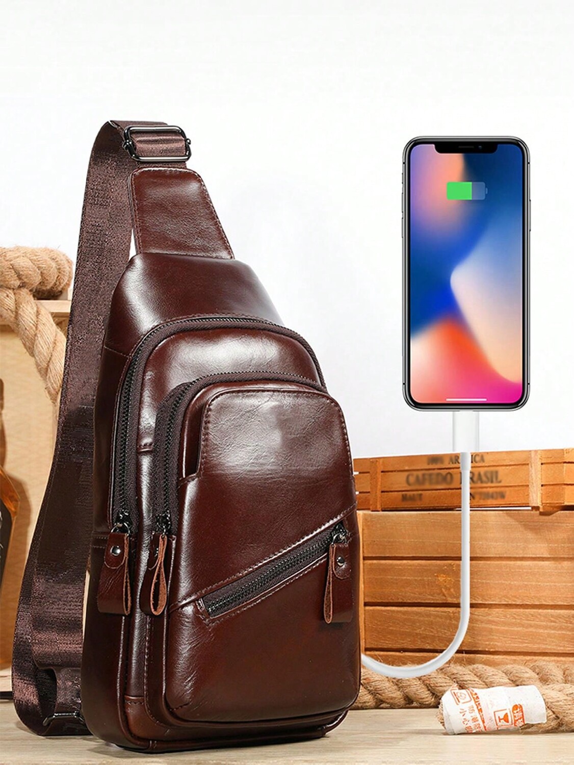 

Мужская нагрудная сумка с USB-портом для зарядки, желтый