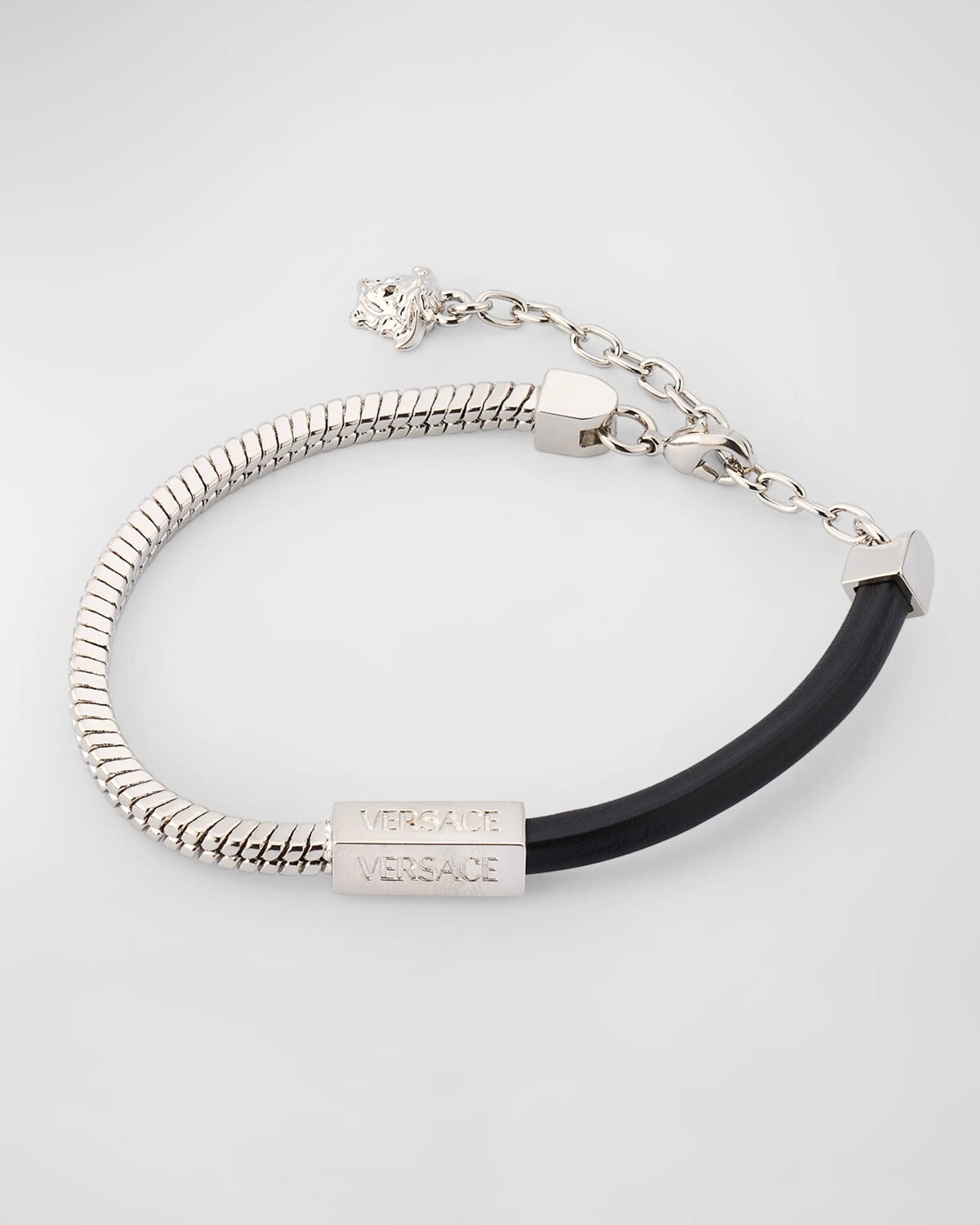 

Мужской браслет из металла и кожи Versace, цвет 4J750 Palladium Black