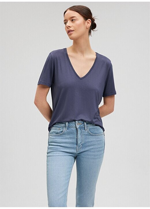 

Серая женская футболка с V-образным вырезом M1612381-87111-V NECK BASIC Mavi, серый