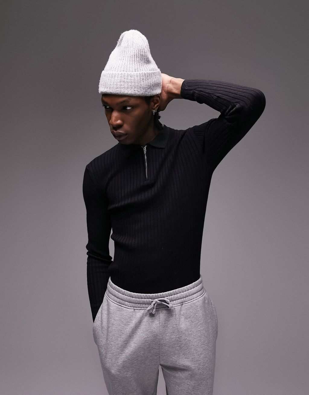 

Черная трикотажная футболка-поло в рубчик Topman, Черный