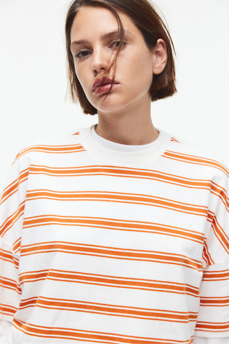 Укороченная хлопковая футболка H&M, оранжевый