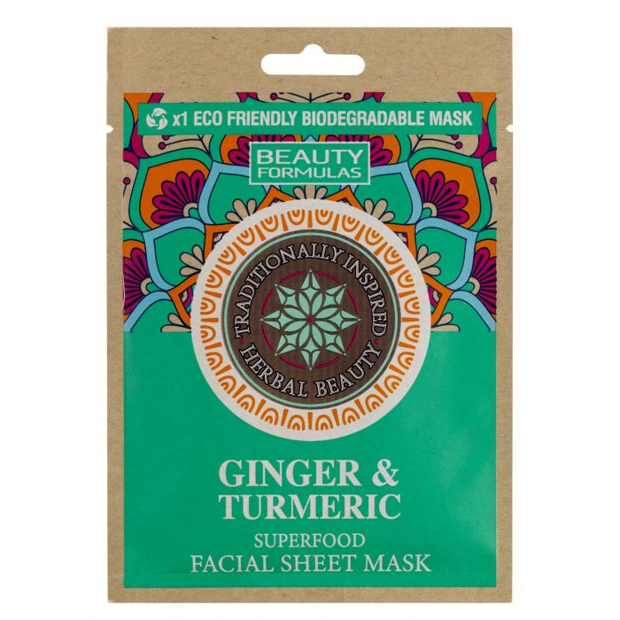 Маска для лица Ginger & Turmeric Biodegradable Facial Mask Mascarilla Facial de Arcilla Superfood Beauty Formulas, 1 unidad готовим с куркумой