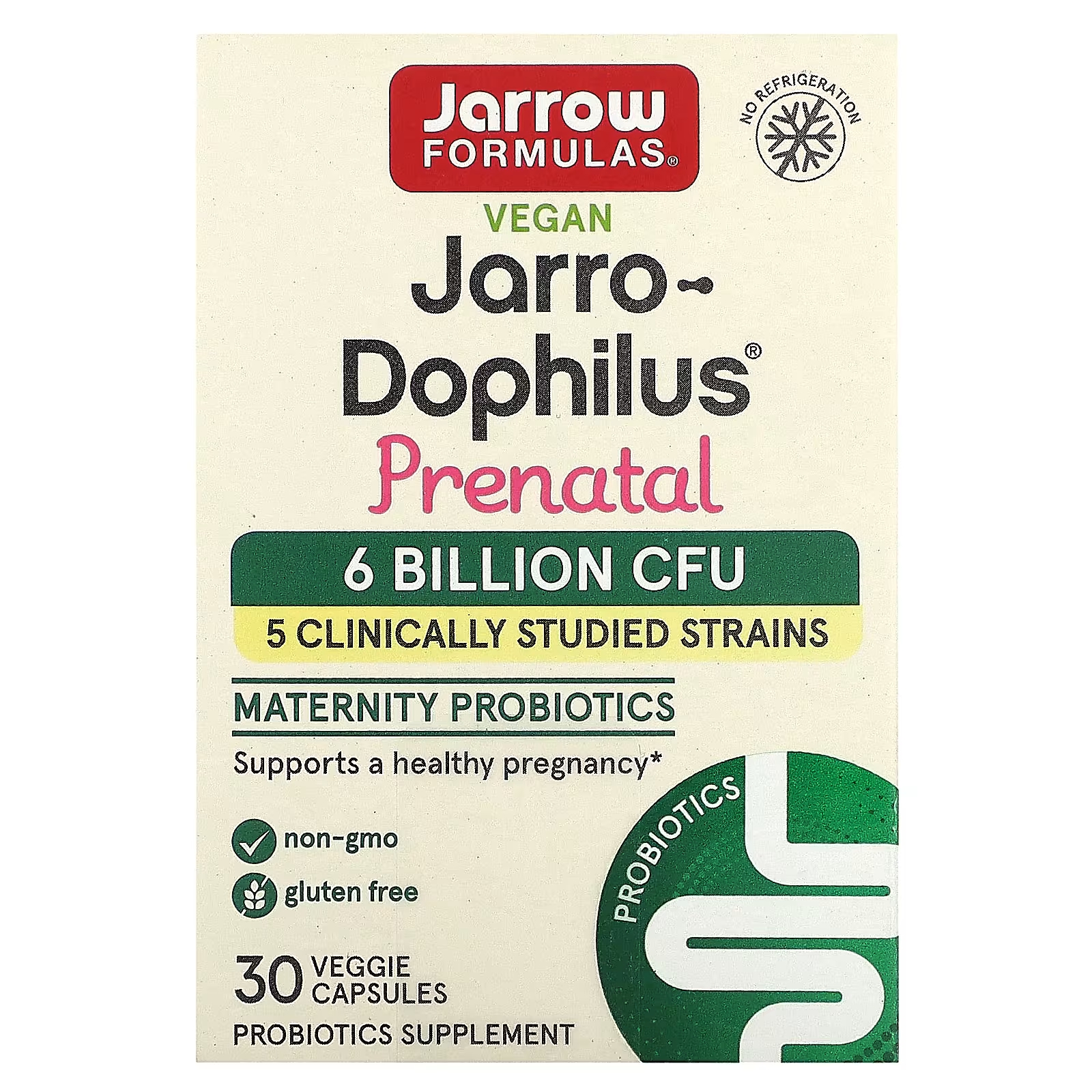 Jarrow Formulas Веганский Jarro-Dophilus Prenatal, 6 миллиардов КОЕ, 30 растительных капсул jarrow formulas jarro dophilus ultra 50 миллиардов 60 вегетарианских капсул