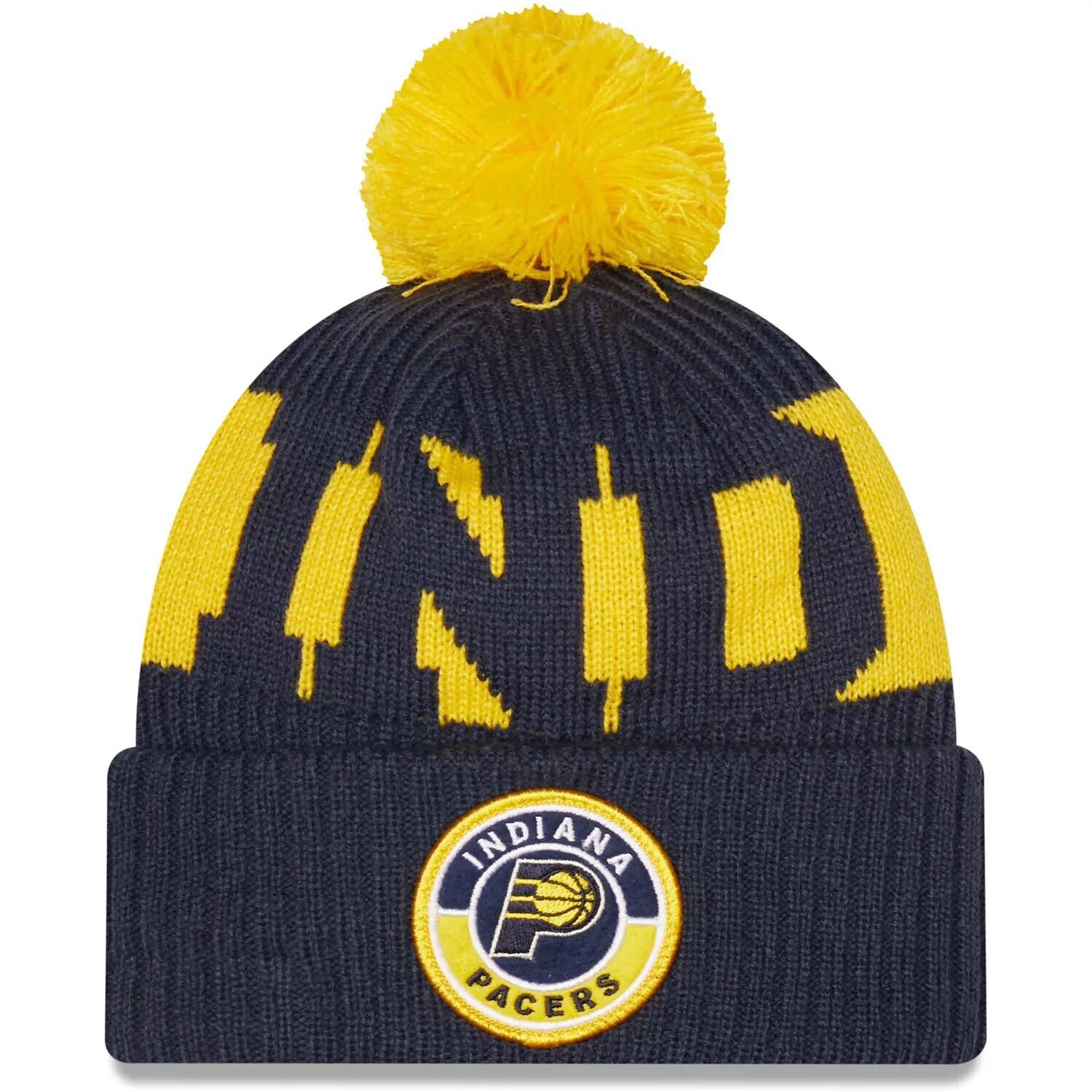 

Мужская темно-синяя вязаная шапка с логотипом New Era Indiana Pacers и помпоном