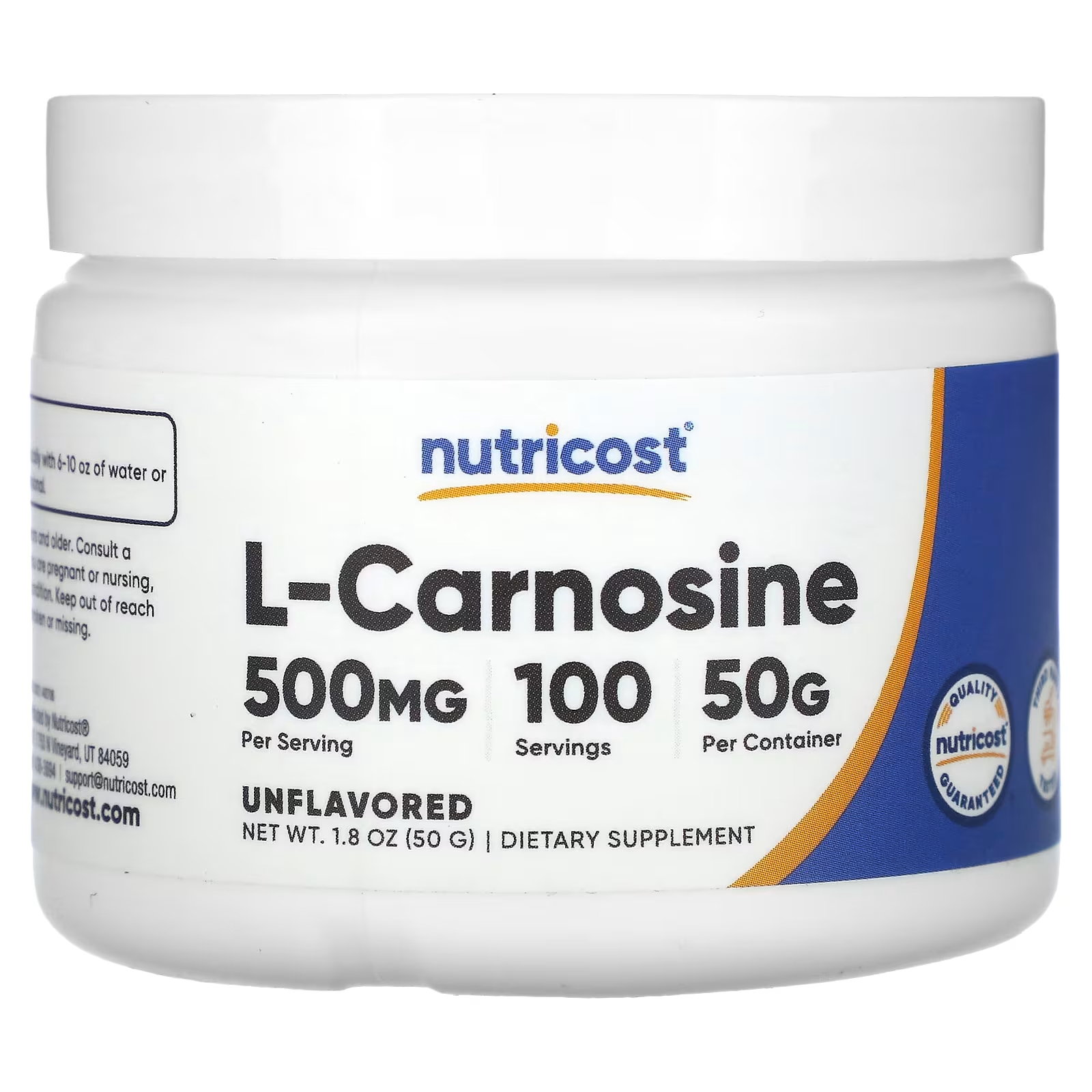L-карнозин Nutricost без вкуса, 50 г l изолейцин nutricost 2000 мг 240 капсул