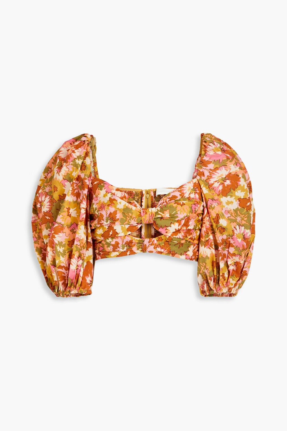 

Укороченный топ из хлопковой вуали с цветочным принтом Zimmermann, шафран