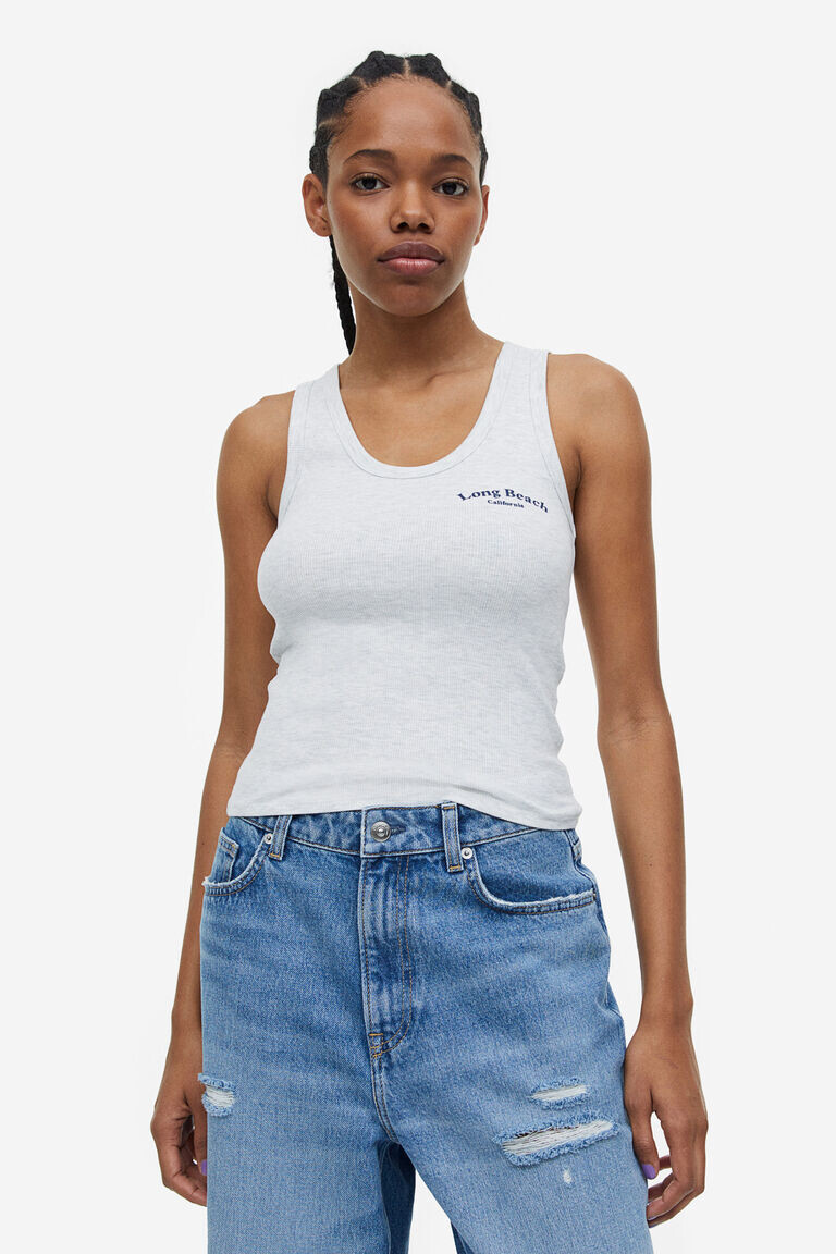 

Топ из хлопка в рубчик H&M, серый
