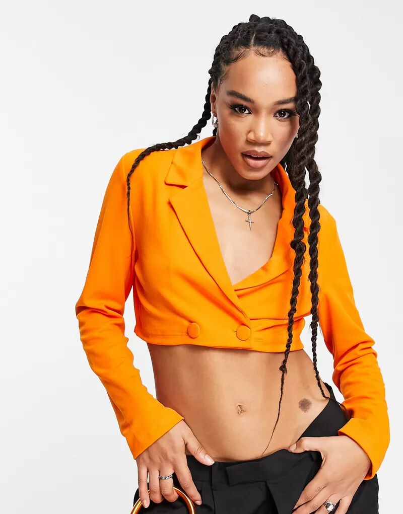 Rebellious Fashion – элегантный короткий пиджак оверсайз ярко-оранжевого цвета