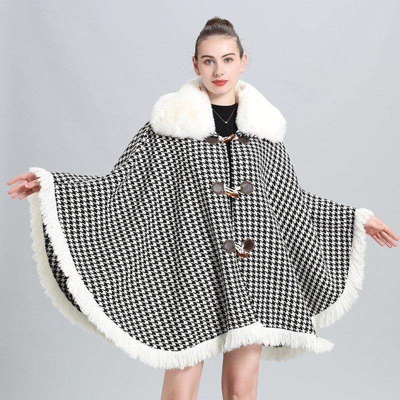 

Супер стильное пончо с принтом Dogtooth PEACH ACCESSORIES, черный