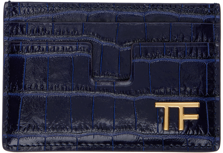 Темно-синяя визитница с тиснением под крокодила Tom Ford