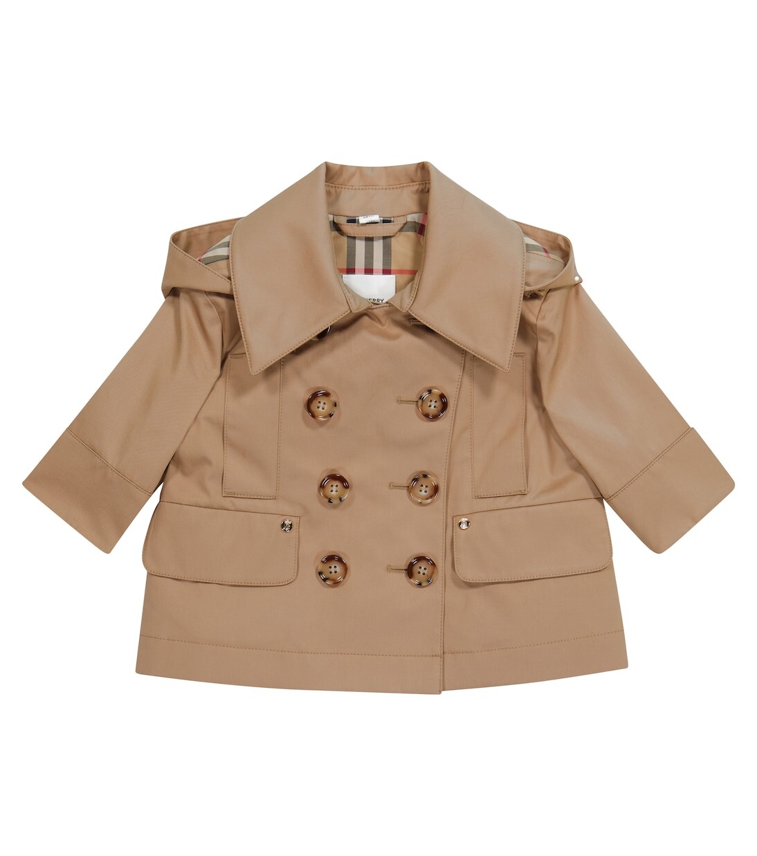 

Детский плащ из хлопкового твила Burberry, бежевый