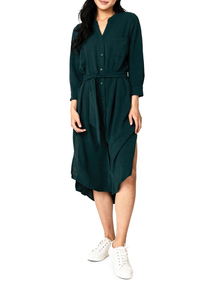 цена Платье-рубашка миди с поясом Gibsonlook, зеленый