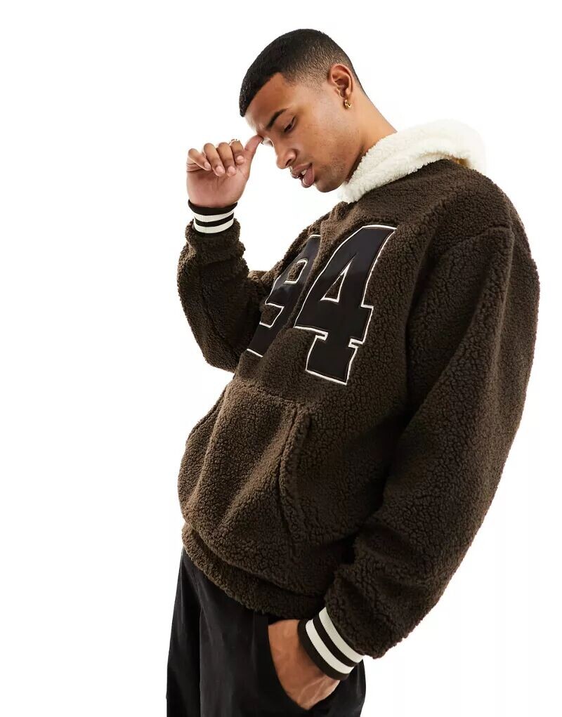 

Коричневое худи оверсайз с вышивкой спереди ASOS
