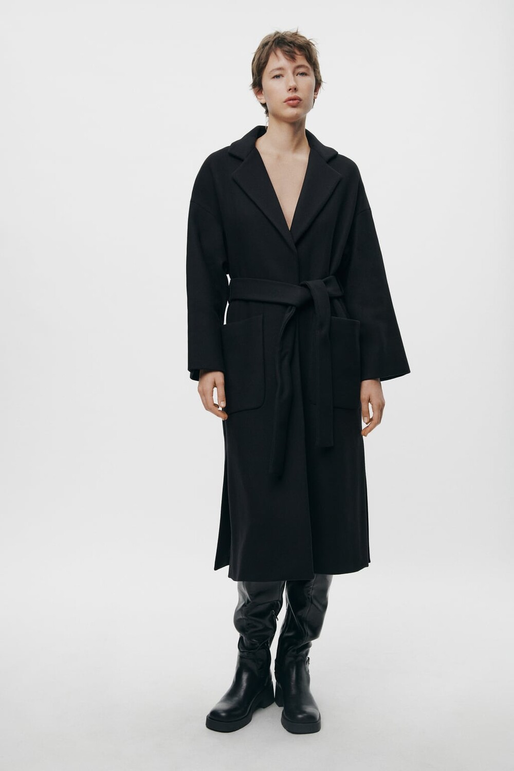 

Шерстяное пальто manteco со шлицами ZARA, черный