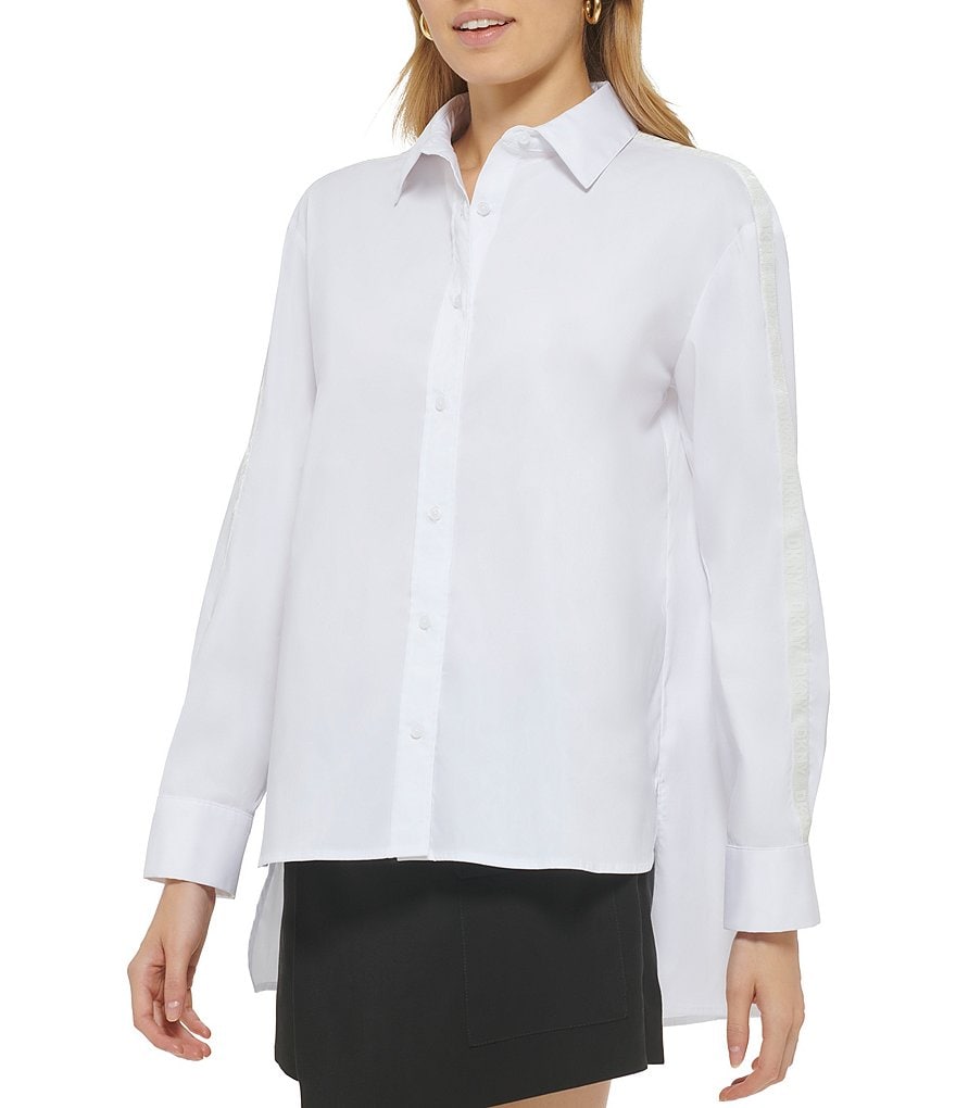 Блузка DKNY с заостренным воротником и высоким низким подолом, белый