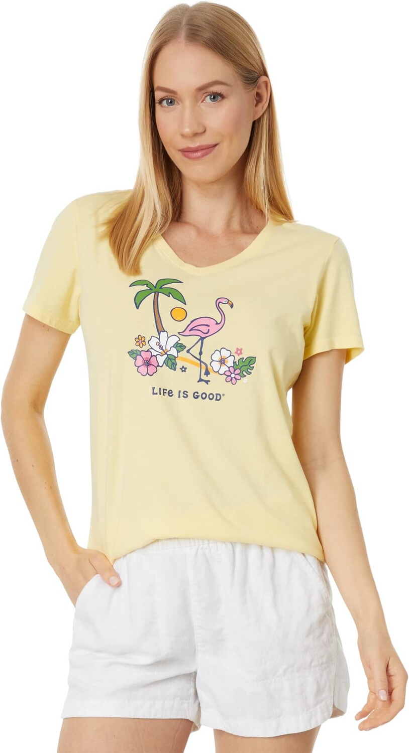 

Flamingo Beach Short Sleeve Crusher-Lite Vee Life is Good, цвет Sandy Yellow
