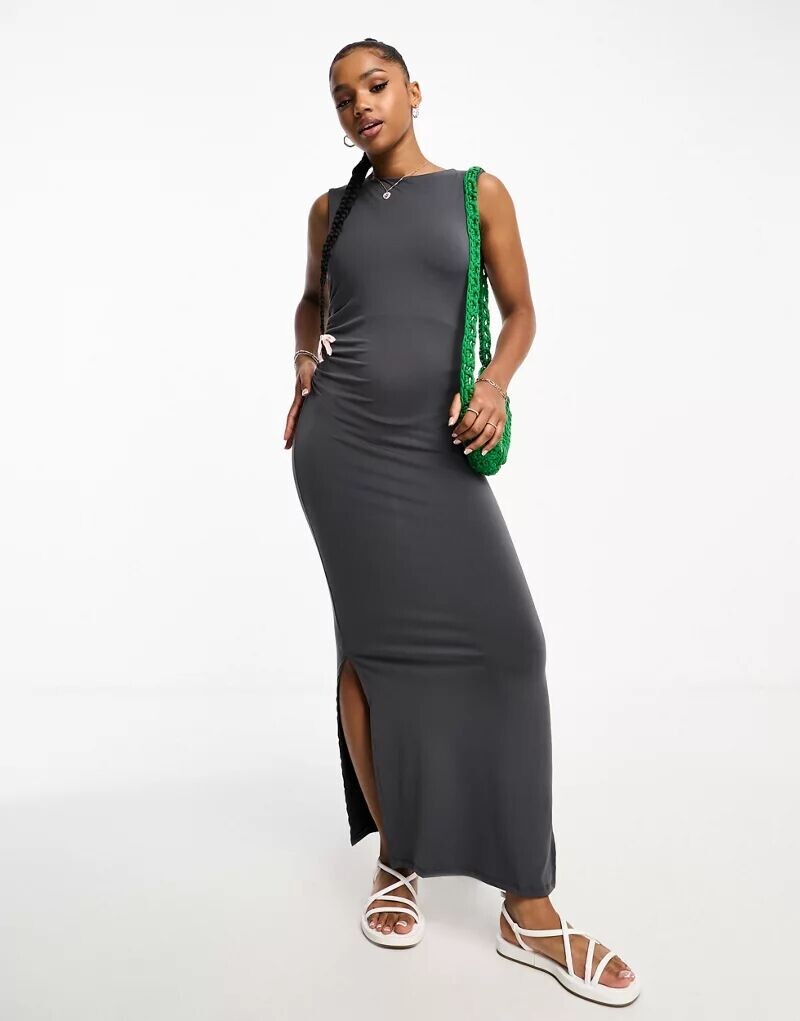 

Темно-серое платье миди облегающее фигуру Vero Moda