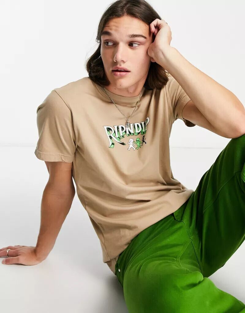 

Бежевая футболка RIPNDIP с принтом на груди и спине Rip N Dip
