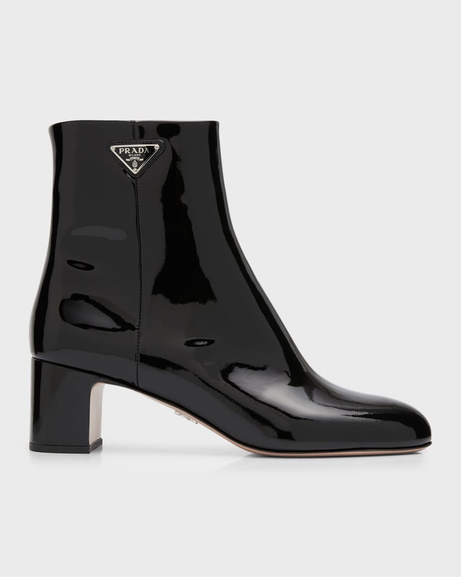 

Лакированные ботильоны на блочном каблуке Prada