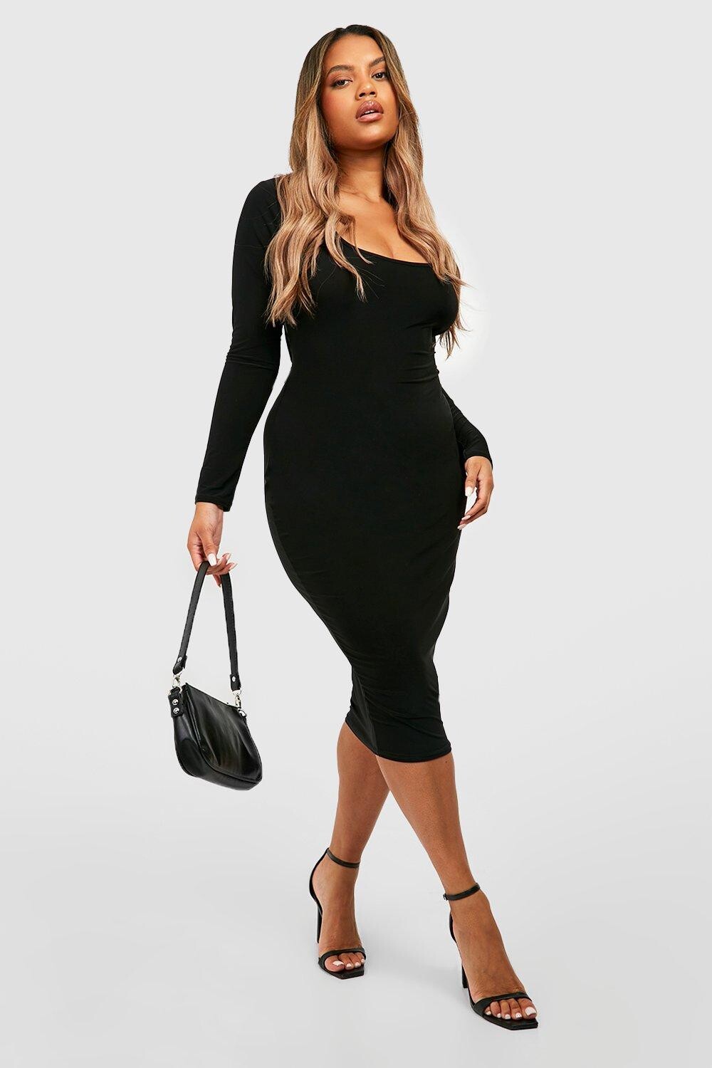 

Платье миди с объединенным вырезом Boohoo, черный