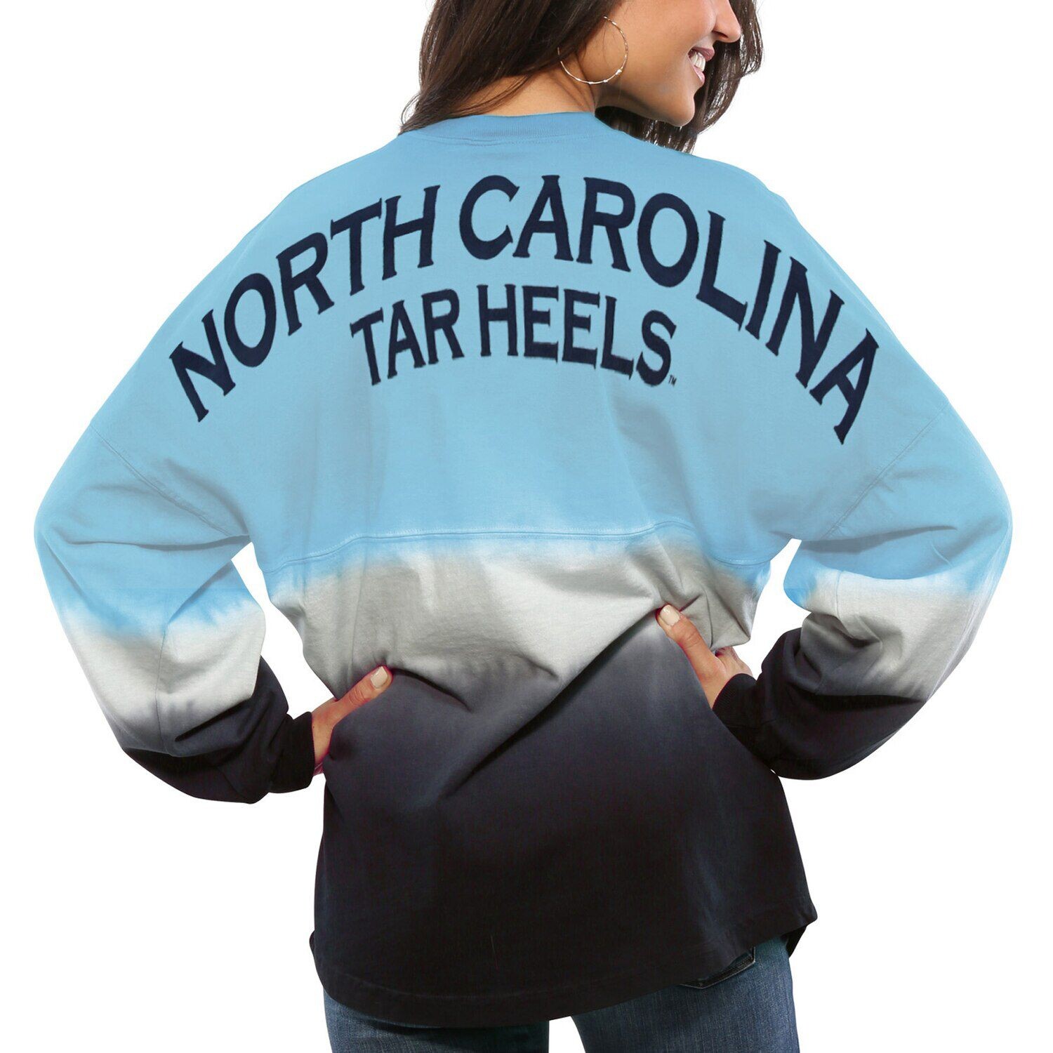 

Женский трикотажный трикотаж Spirit с длинными рукавами и длинными рукавами Carolina Tar Heels North Carolina Tar Heels, окрашенный окунанием