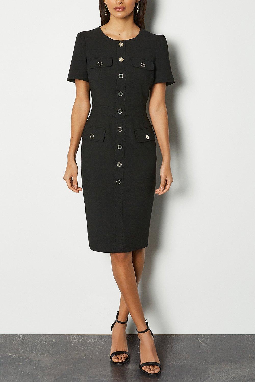 Индивидуальное платье-миди в практичном стиле Karen Millen, черный индивидуальное однобортное платье блейзер в компактную эластичную полоску karen millen серый