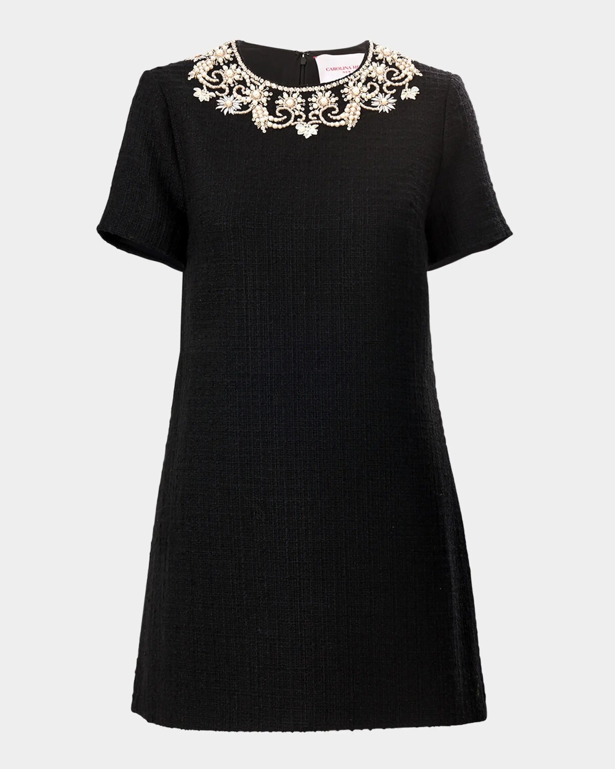 

Украшенное твидовое мини-платье с короткими рукавами Carolina Herrera, цвет Black Multi