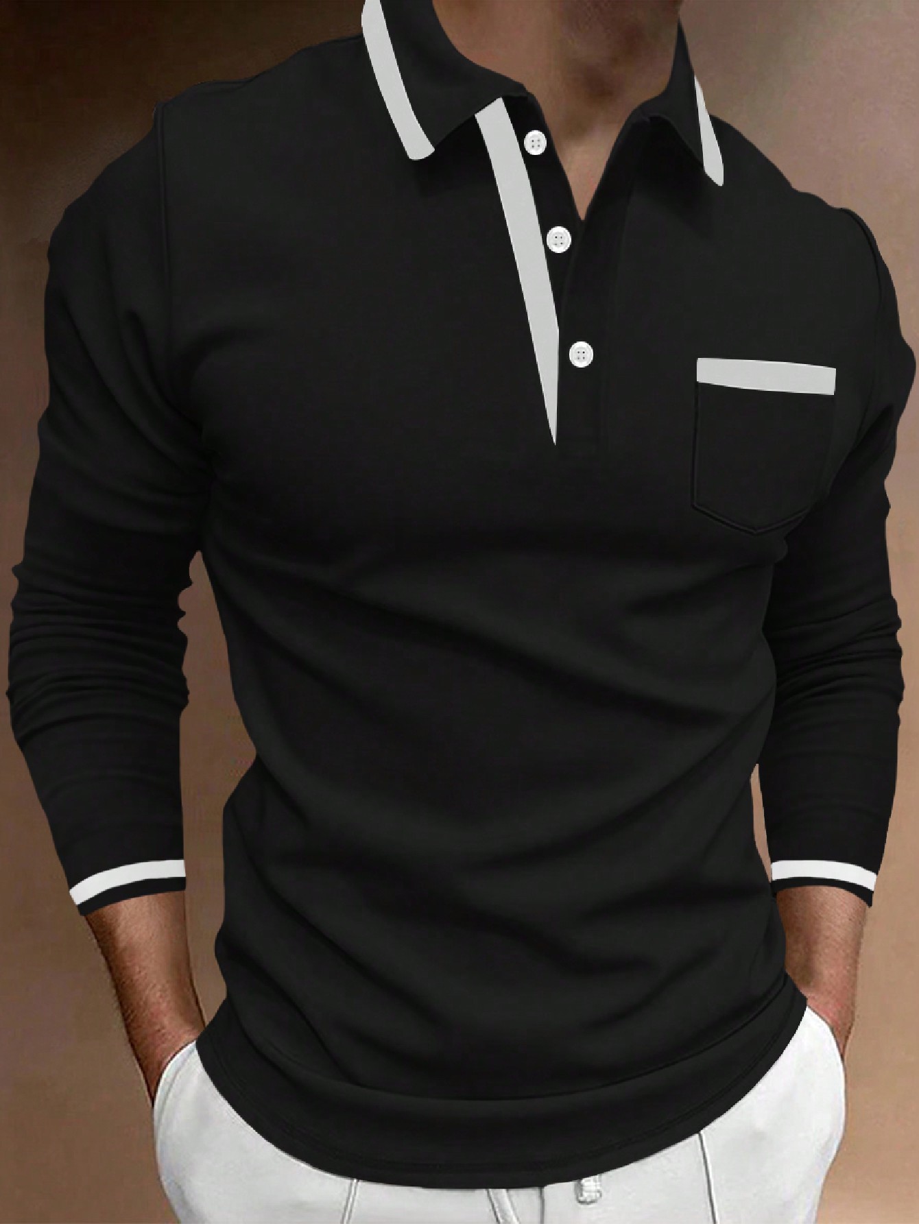 цена Мужская рубашка поло с карманами и длинными рукавами Manfinity Homme, черный