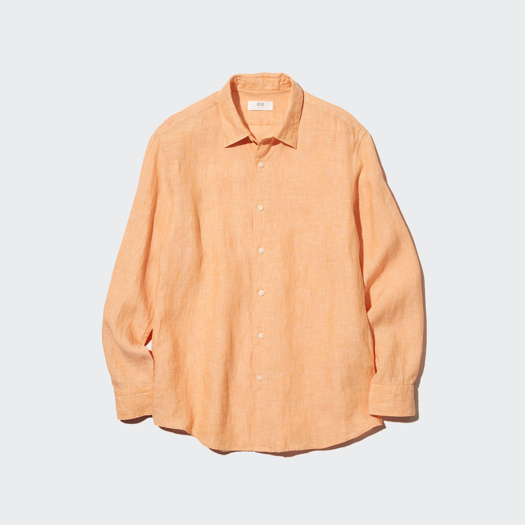 Рубашка UNIQLO льняная премиум-класса, оранжевый рубашка uniqlo льняная премиум класса светло серый
