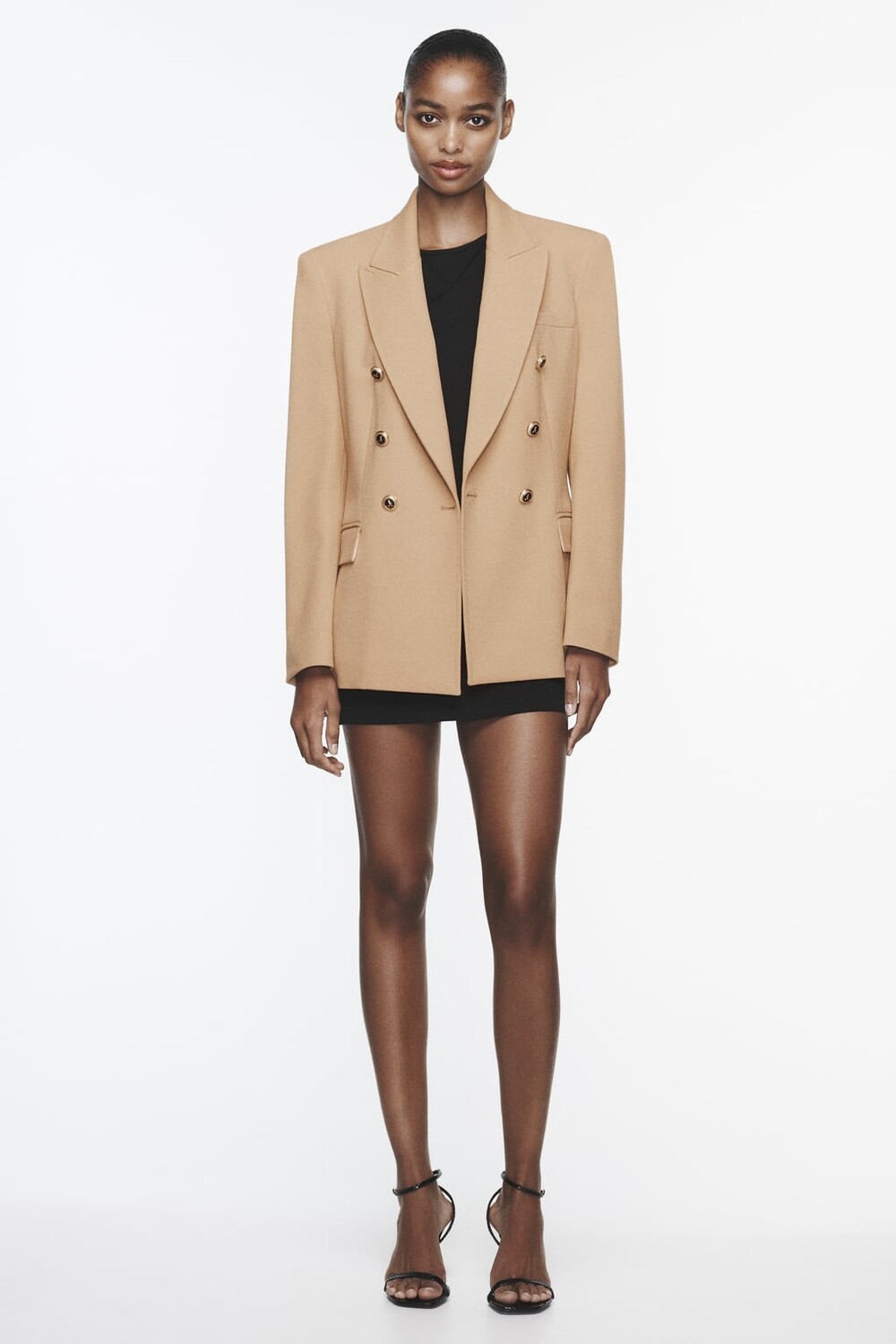 

Приталенный двубортный пиджак ZARA, кэмел