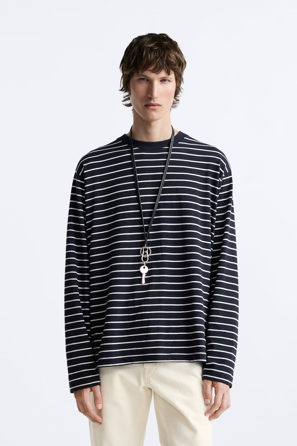 

Полосатая жаккардовая футболка ZARA, белый