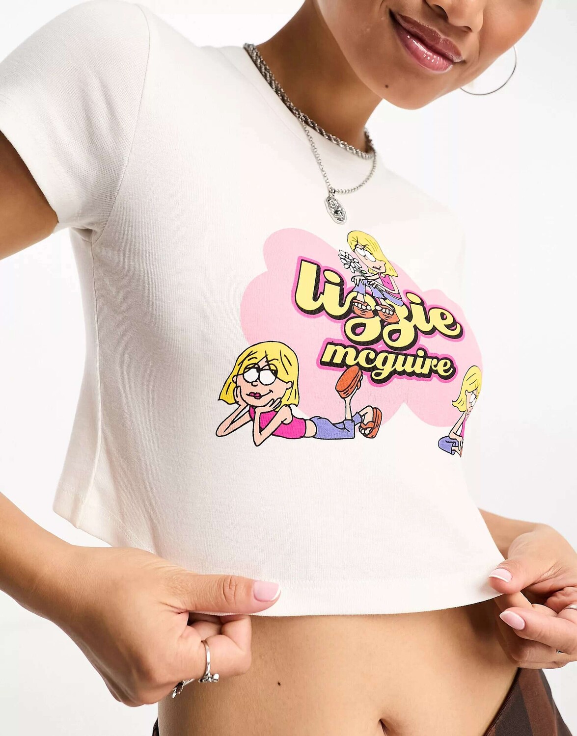 

Белая футболка с рисунком Stradivarius STR lizzie mcguire, Белый