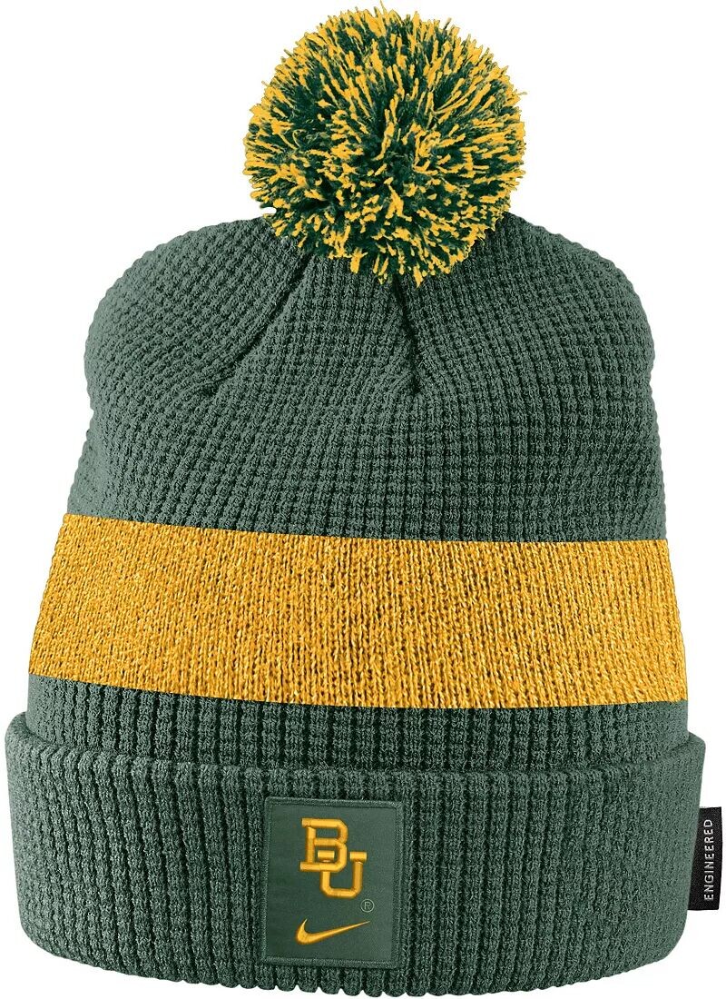 

Зеленая футбольная шапка с помпоном на манжетах Nike Baylor Bears
