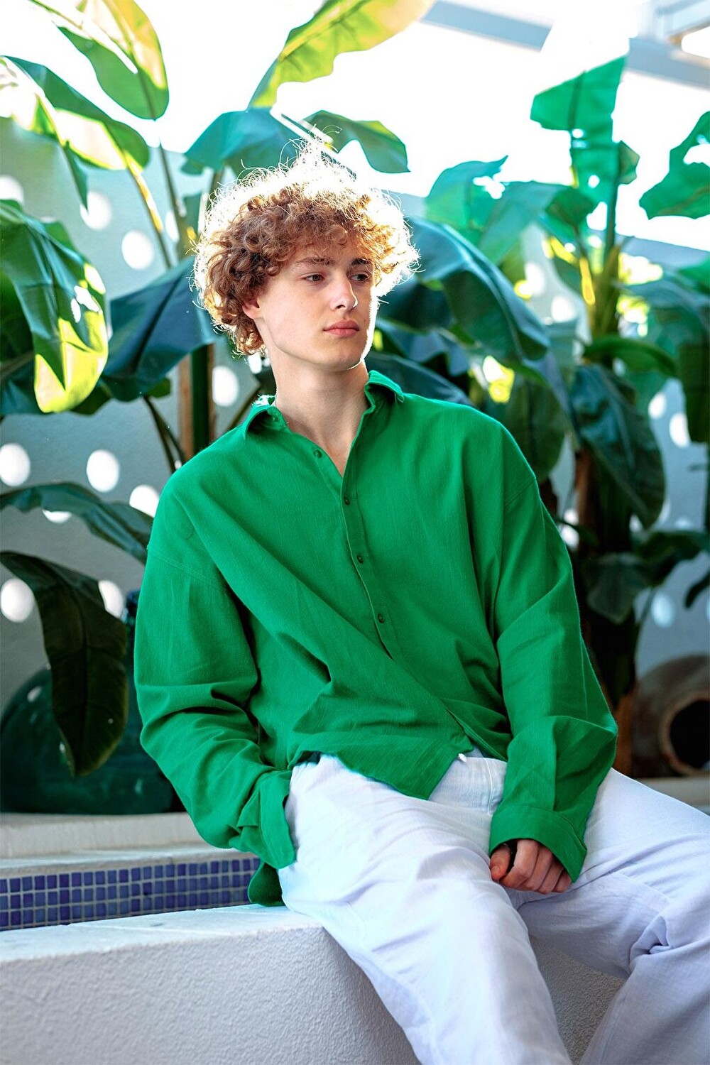 

Зеленая рубашка из мятой ткани Benetton 3YXE2-46973-08 XHAN