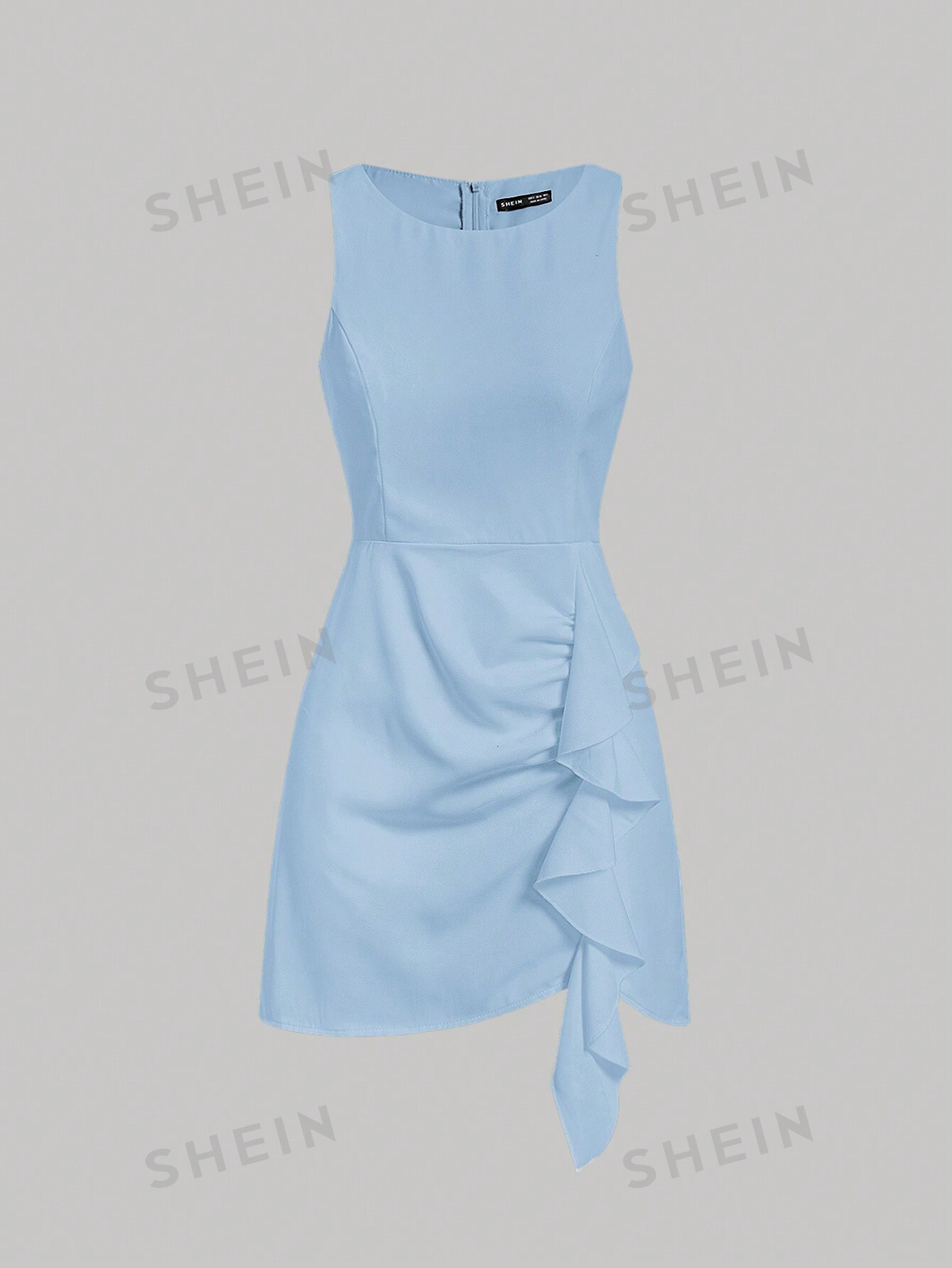 SHEIN MOD однотонное платье-жилет без рукавов с бретелькой на шее и рюшами, голубые фото