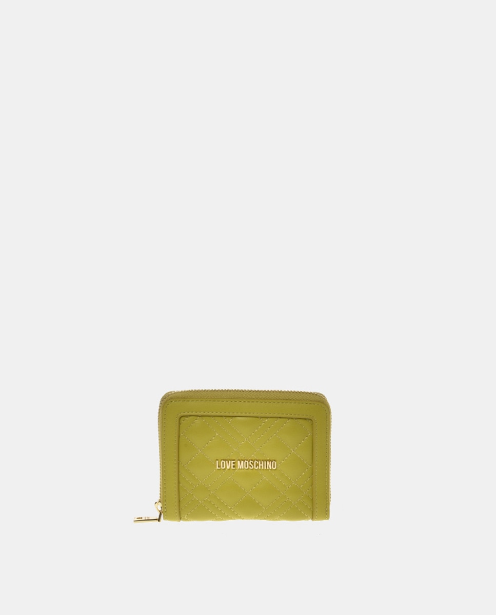 Небольшой кошелек светло-зеленого цвета на молнии Love Moschino, светло-зеленый стеганый рюкзак с логотипом moschino черный
