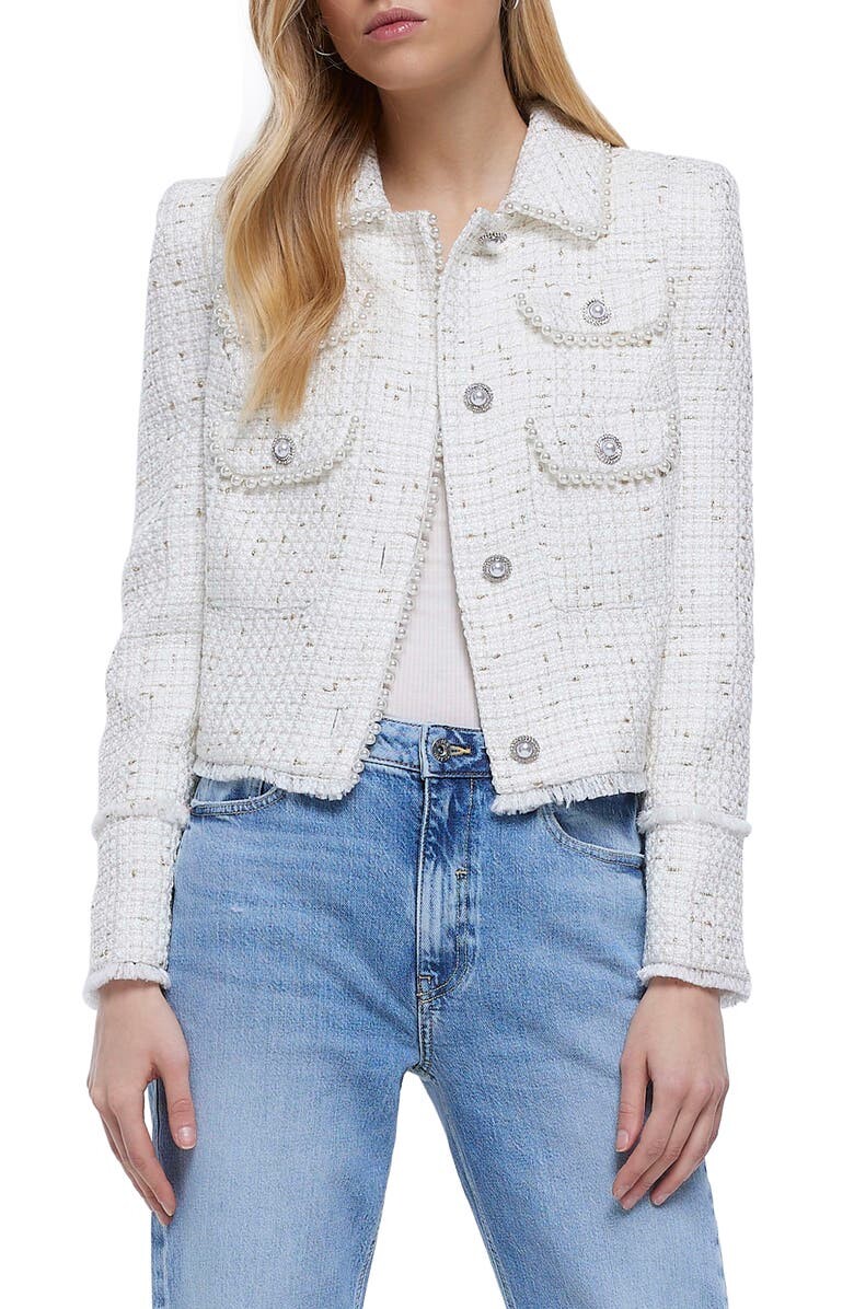 

Укороченная куртка из букле с искусственным жемчугом Trophy RIVER ISLAND