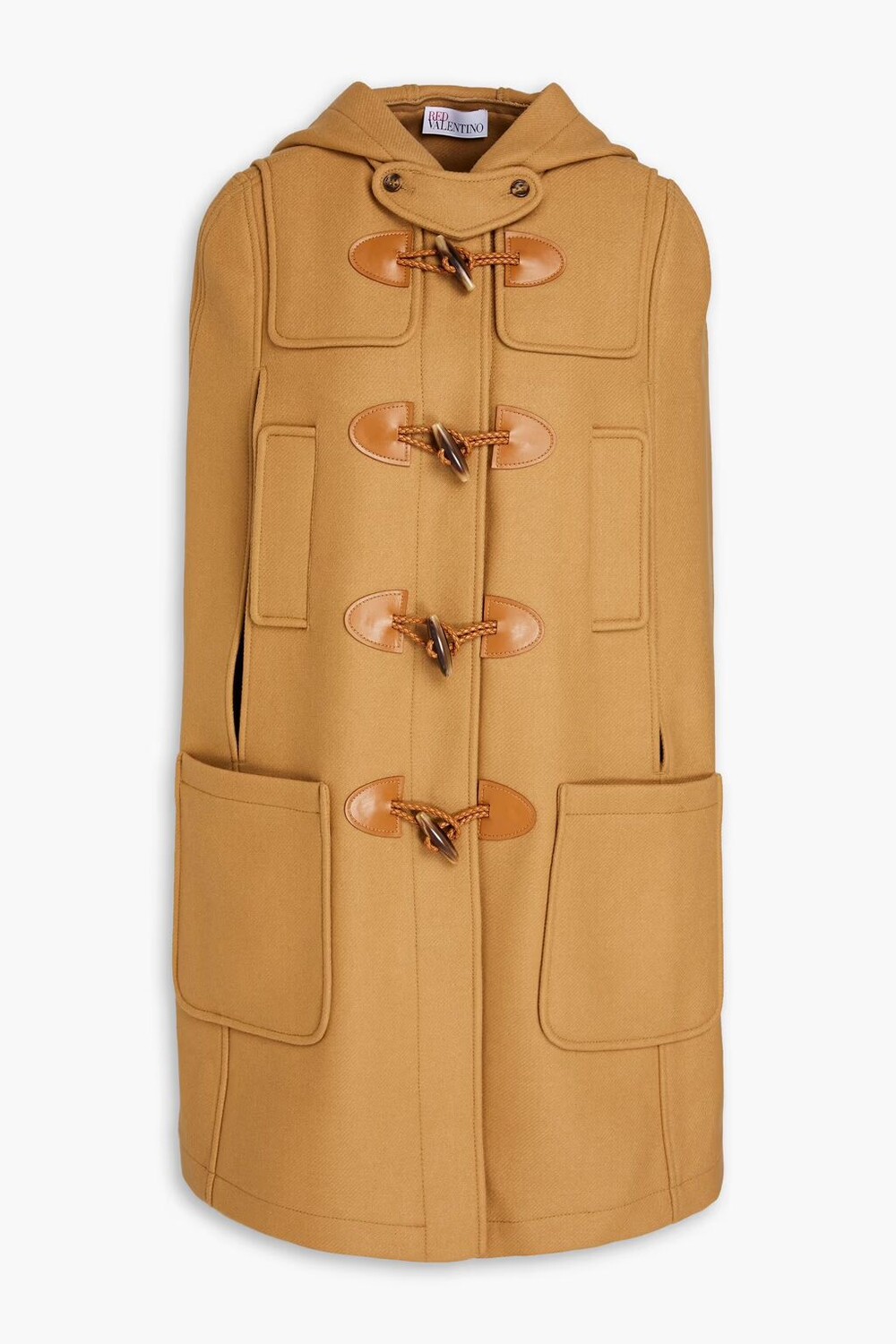 

Накидка с капюшоном из смесовой шерсти и фетра с кожаной отделкой Redvalentino, коричневый