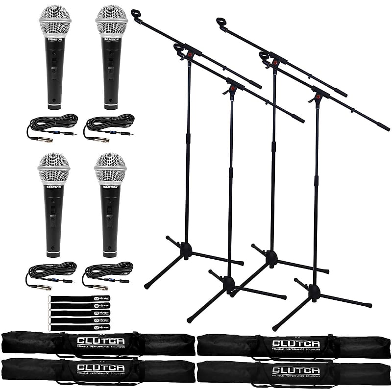 Вокальный микрофон Samson Microphone Boom Stand Clip Holder Foldable Tripod Clutch w Bag, Vocal Mic 4 Pack