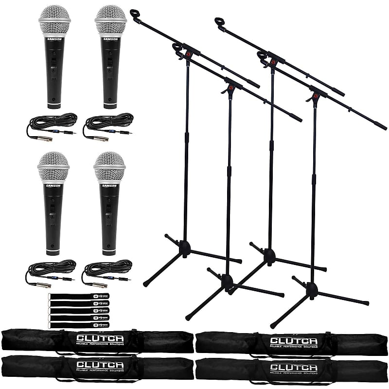 

Вокальный микрофон Samson Microphone Boom Stand Clip Holder Foldable Tripod Clutch w Bag, Vocal Mic 4 Pack