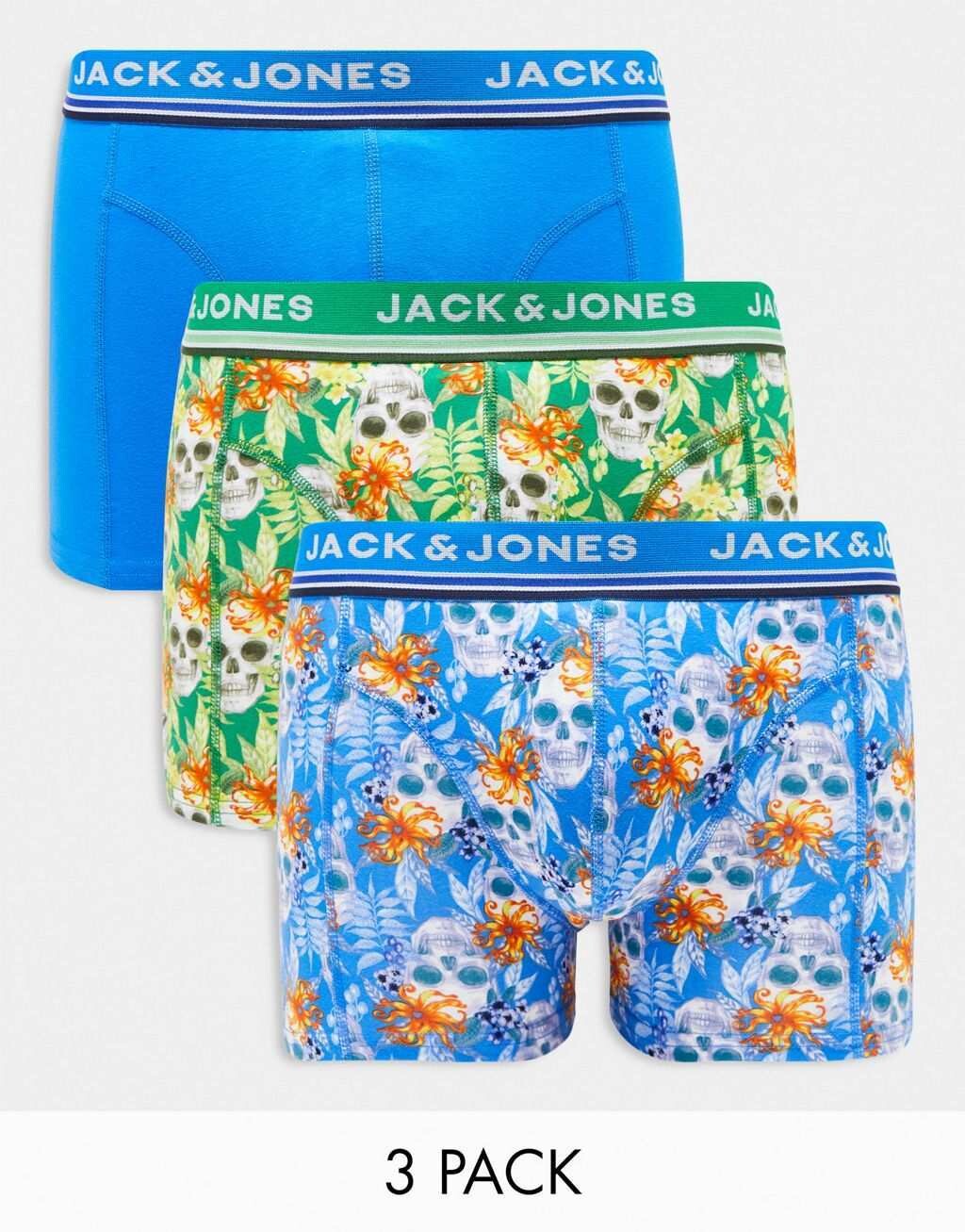 

Набор из трех плавок синего цвета с принтом черепа Jack & Jones
