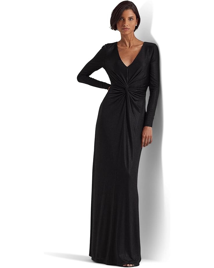 

Платье LAUREN Ralph Lauren Twist-Front Foil Print Jersey Gown, черный