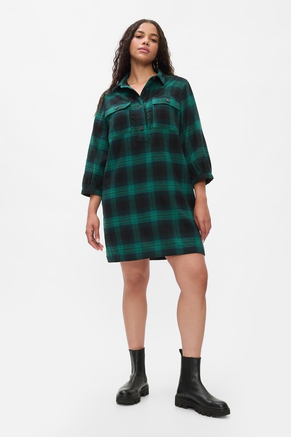 

Фланелевое практичное мини платье рубашка Gap, зеленый
